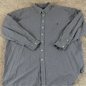 Polo Ralph Lauren Shirt Mens 4XLT Blue Gingham Pony Button Up Cotton Vtg T462